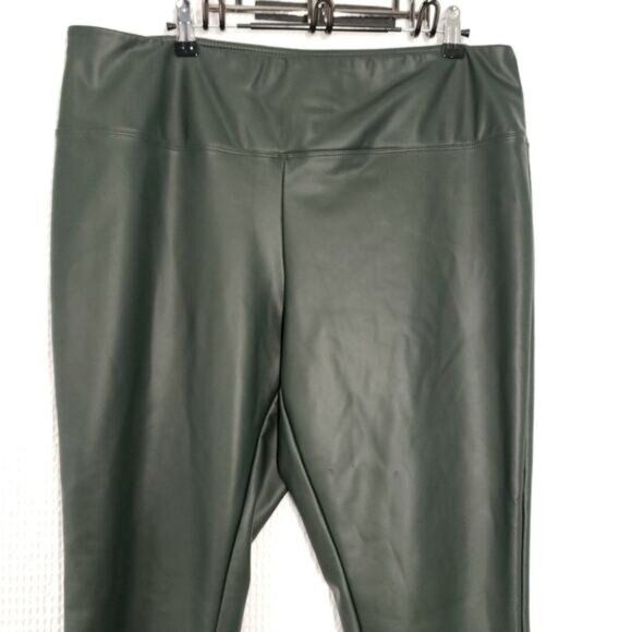 A New Day Faux Leather Leggings Womens XL Green Fleece Lined Matte High Waisted - Picture 12 of 16